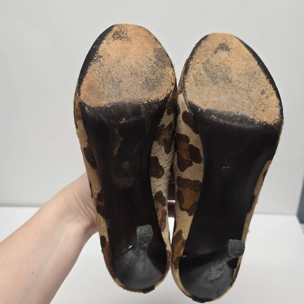 Stuart Weitzman Leopard Peep Toe Pumps Heels Cal Hair Leather 7.5